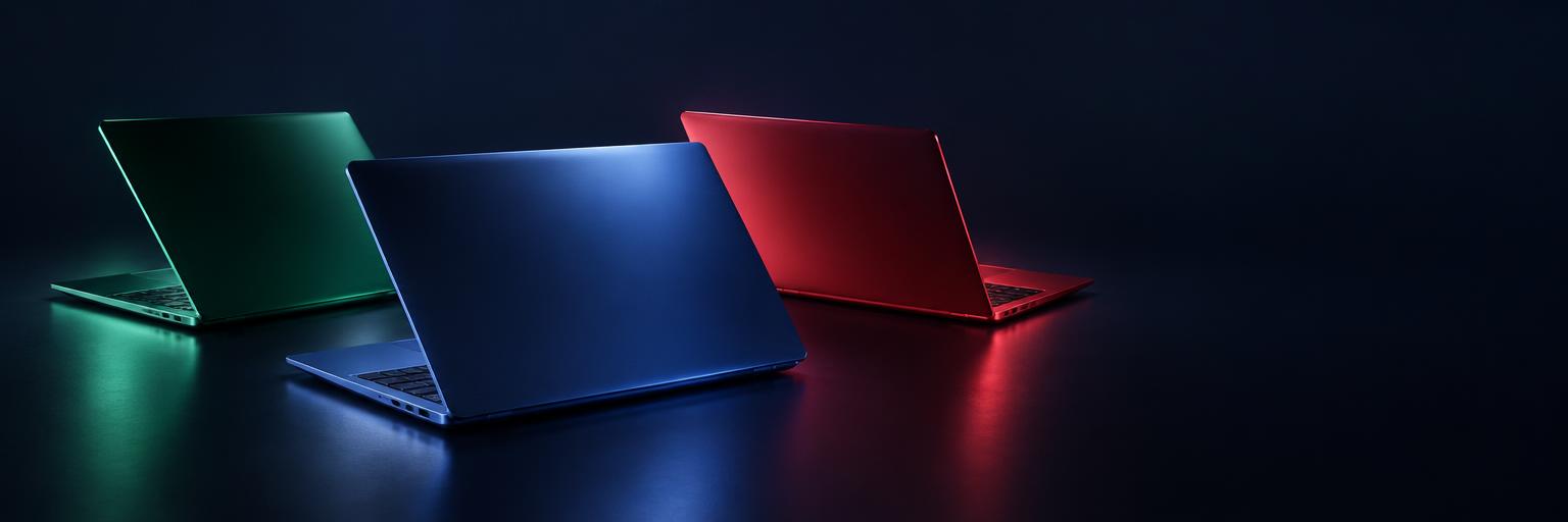DEFFY laptops in green, blue and red